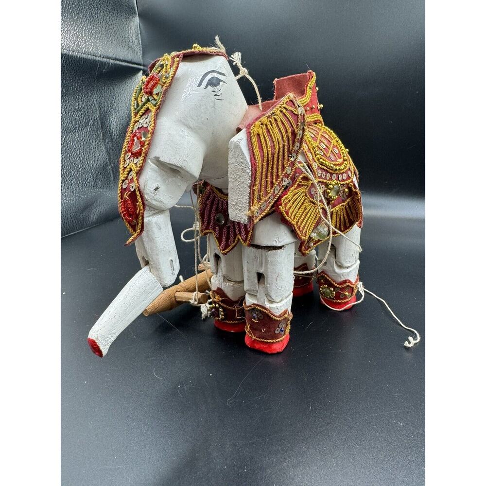 VINTAGE WOODEN MARIONETTE ELEPHANT PUPPET FROM THAILAND-HAND PAINTED